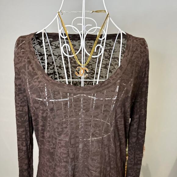 Cute vintage y2k brown sheet & tight henley long sleeve grunge top - Picture 2 of 6